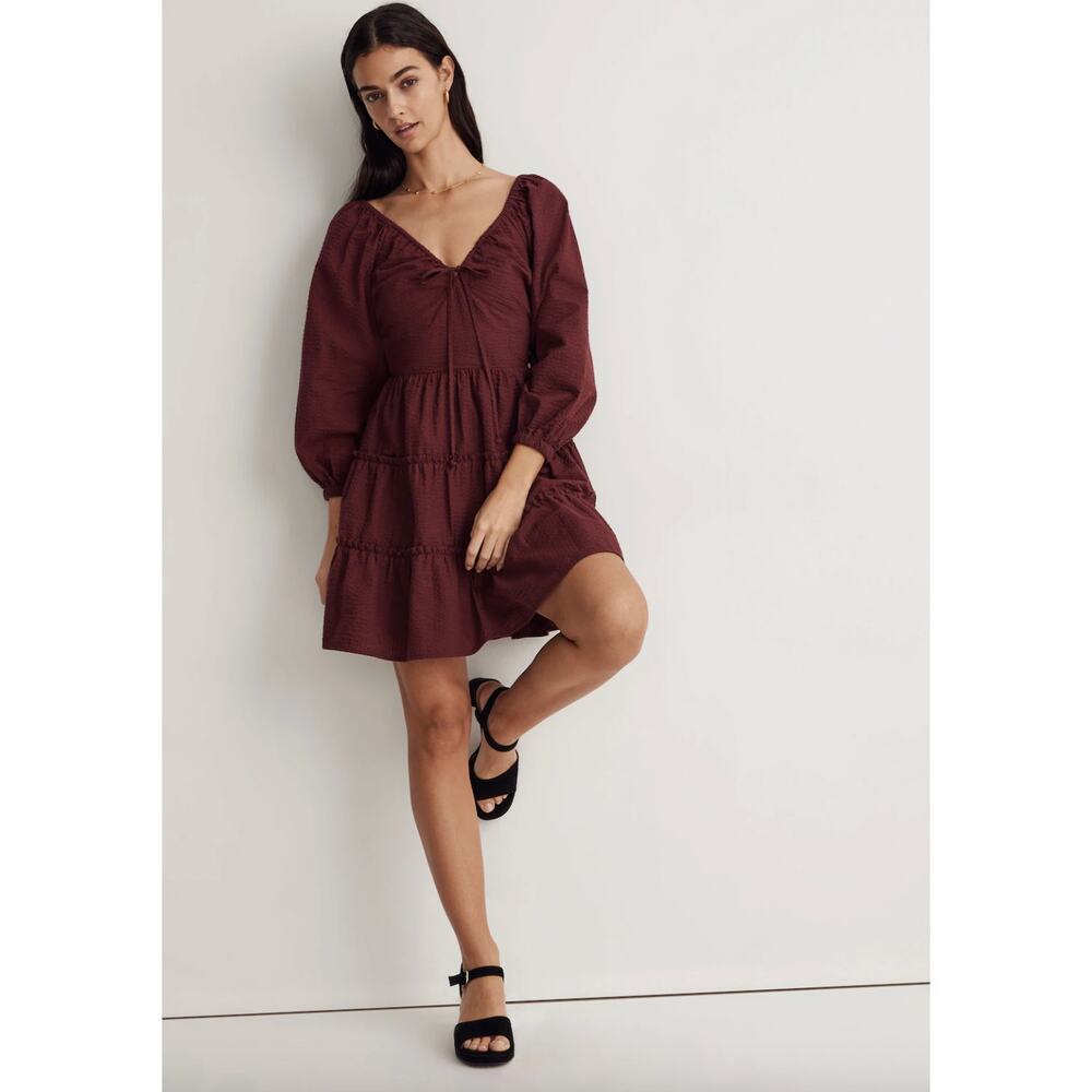 NWT Madewell Amalia Tiered Mini Dress Cabernet Size 10